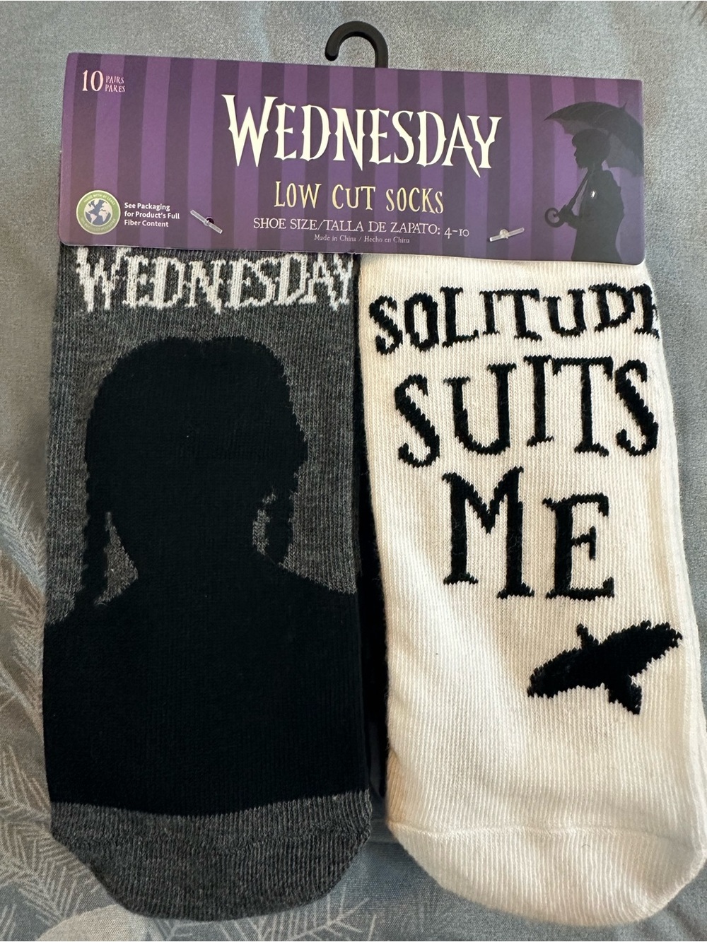 NWTS Wednesday Low Cut Socks - Black & White Graphic 10 Pack shoe size 4-10